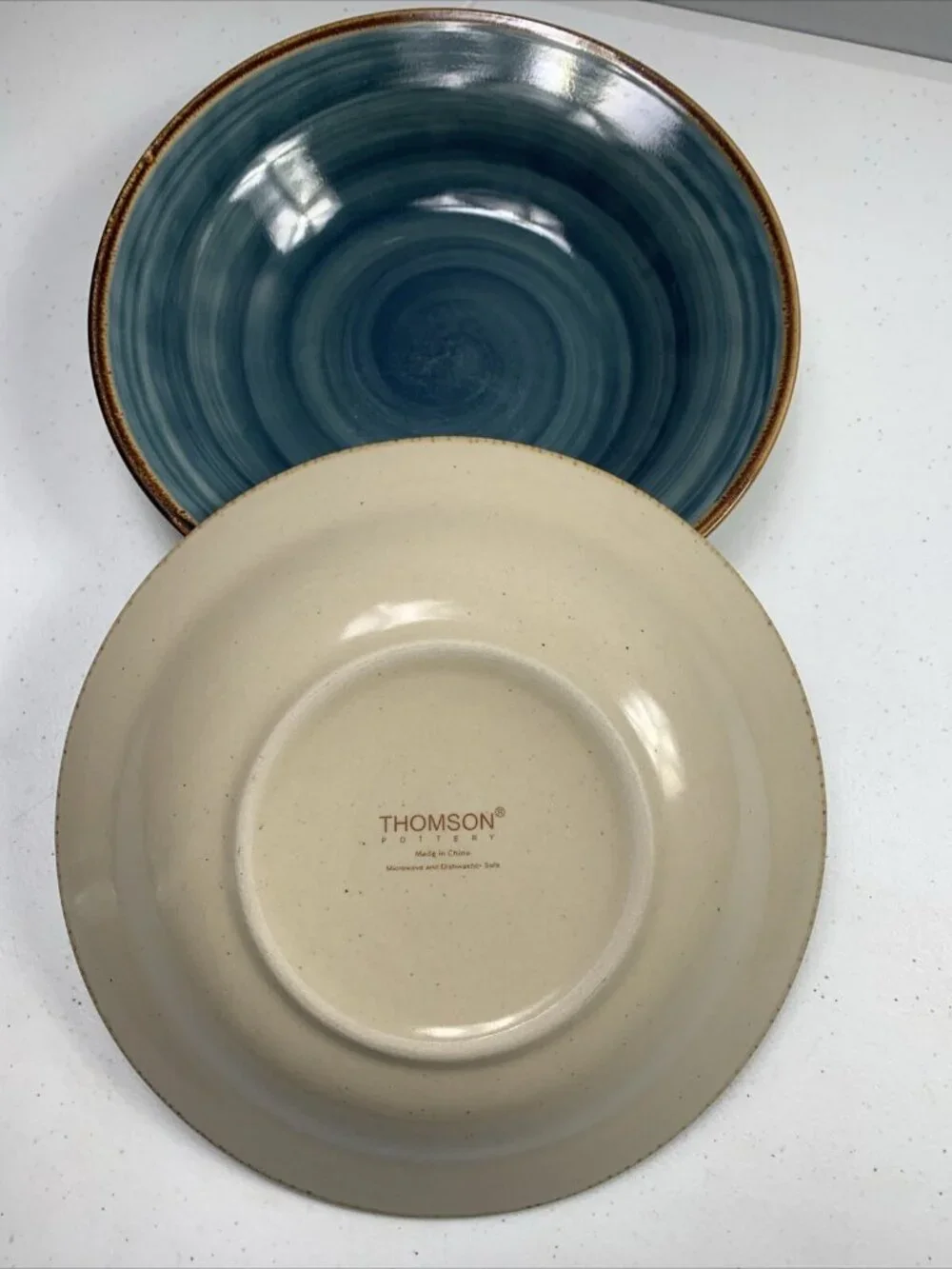 Pacific by Thomson Pottery Large Rim Soup Bowl Set of 2 - Blue Swirl- Dishwasher